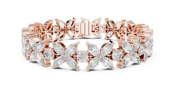 14 Carat Marquise and Round Cut Luxury Diamond Bracelet, Women/Men | 10K, 14K, 18K Gold, 925Silver | Lab Grown Diamond