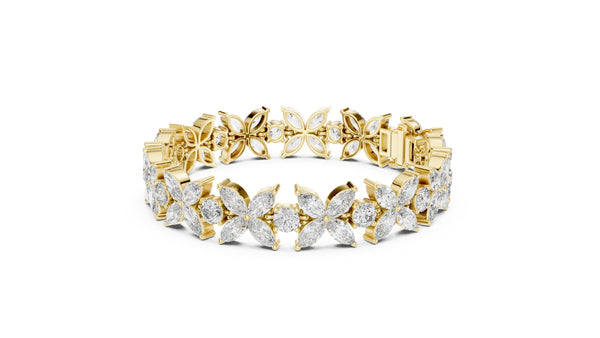 14 Carat Marquise and Round Cut Luxury Diamond Bracelet, Women/Men | 10K, 14K, 18K Gold, 925Silver | Lab Grown Diamond