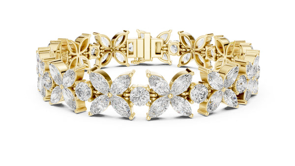 14 Carat Marquise and Round Cut Luxury Diamond Bracelet, Women/Men | 10K, 14K, 18K Gold, 925Silver | Lab Grown Diamond