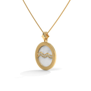 Aquarius Zodiac Pendant Necklace, Unisex | 10K, 14K, 18K Gold, 925 Silver | Cable Chain | Lab Grown Diamond