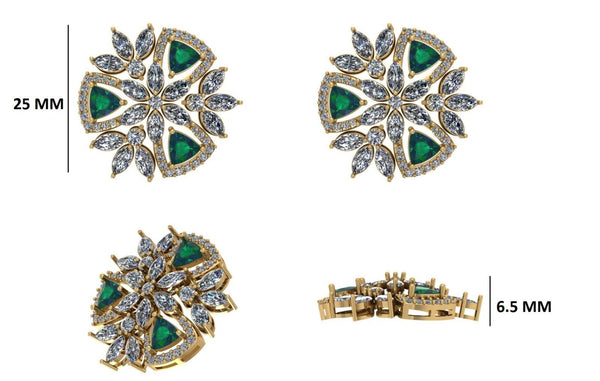 Green Trillion Lab Diamond Floral Earrings: Gold & Silver