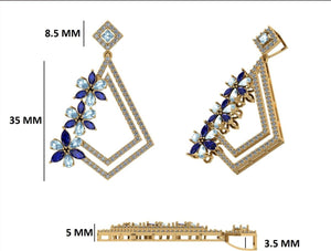 Blue Floral Diamond Pendant: Lab Grown Diamond, Gold, 925 Silver