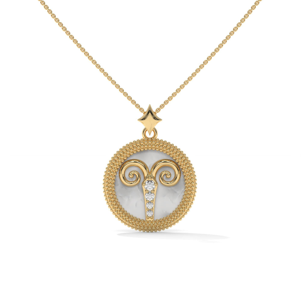 Aries Zodiac Pendant Necklace, Unisex | 10K, 14K, 18K Gold, 925 Silver | Cable Chain | Lab Grown Diamond