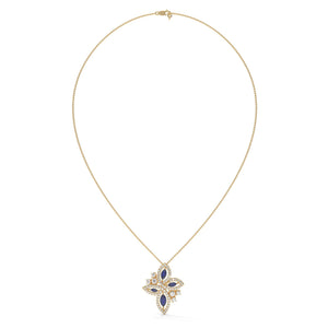 Marquise Lab Diamond Floral Pendant: Vivid Blue, Solid Gold or 925 Silver