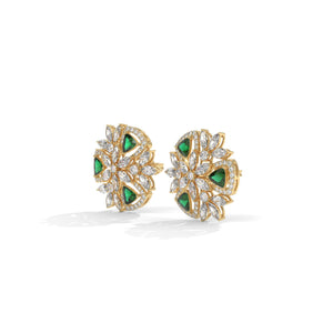 Green Trillion Lab Diamond Floral Earrings: Gold & Silver