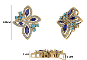Marquise Lab Diamond Floral Pendant: Vivid Blue, Solid Gold or 925 Silver