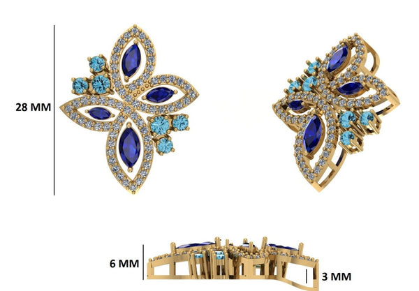 Marquise Lab Diamond Floral Pendant: Vivid Blue, Solid Gold or 925 Silver