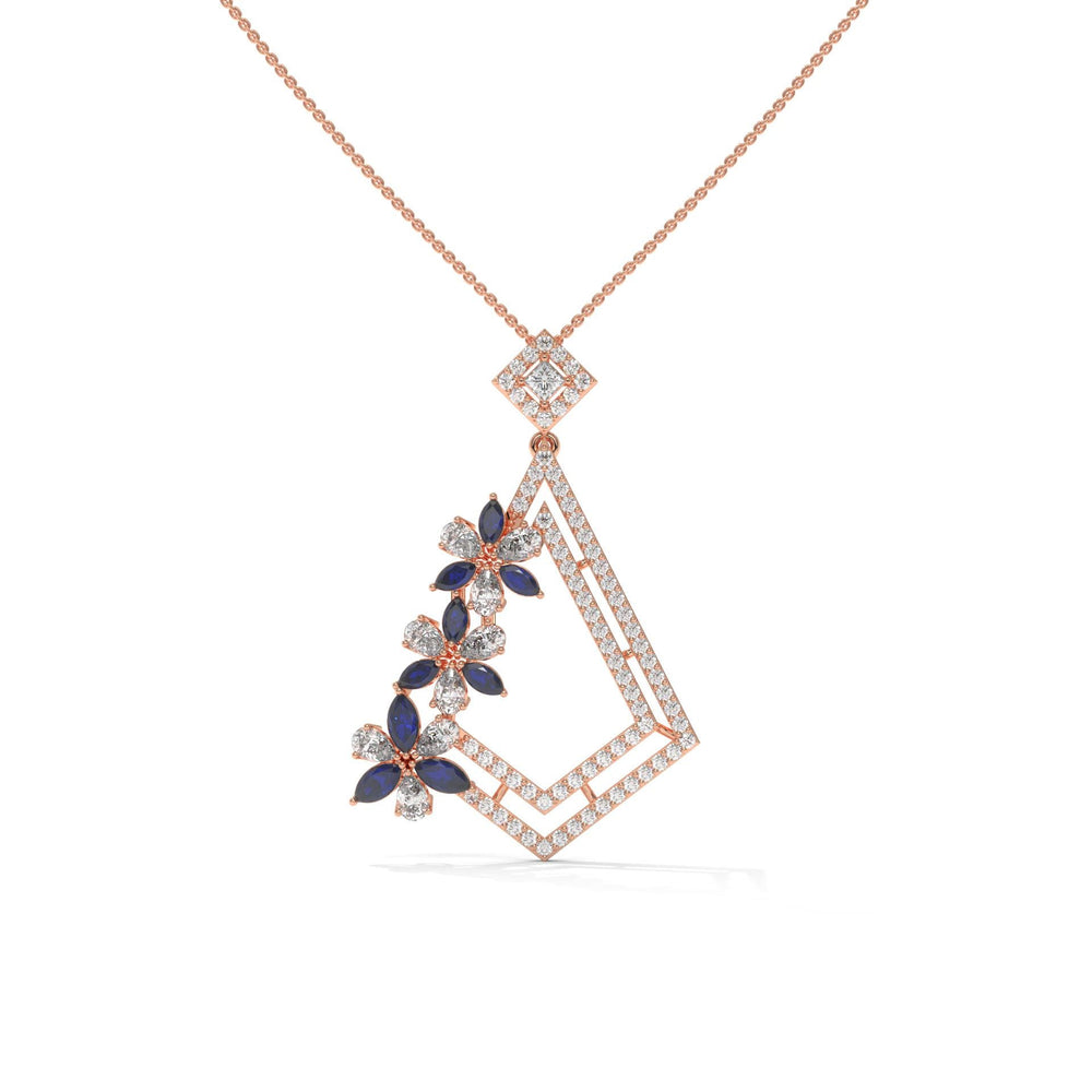 Blue Floral Diamond Pendant: Lab Grown Diamond, Gold, 925 Silver