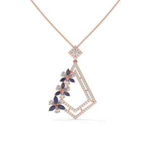 Blue Floral Diamond Pendant: Lab Grown Diamond, Gold, 925 Silver