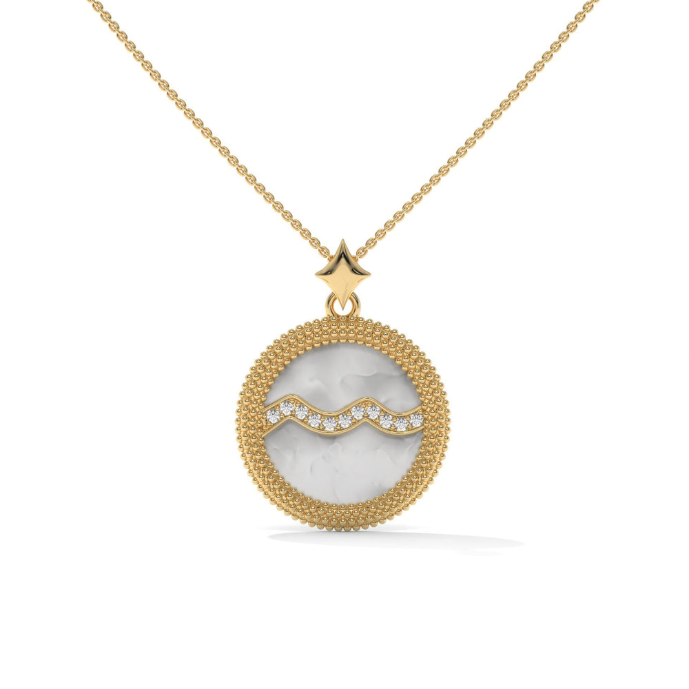 Aquarius Zodiac Pendant Necklace, Unisex | 10K, 14K, 18K Gold, 925 Silver | Cable Chain | Lab Grown Diamond