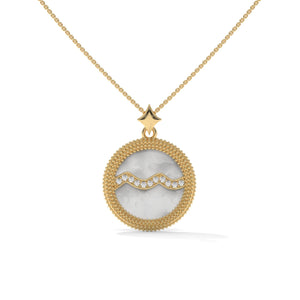 Aquarius Zodiac Pendant Necklace, Unisex | 10K, 14K, 18K Gold, 925 Silver | Cable Chain | Lab Grown Diamond
