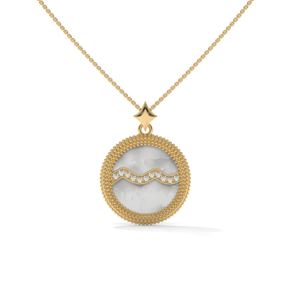 Aquarius Zodiac Pendant Necklace, Unisex | 10K, 14K, 18K Gold, 925 Silver | Cable Chain | Lab Grown Diamond
