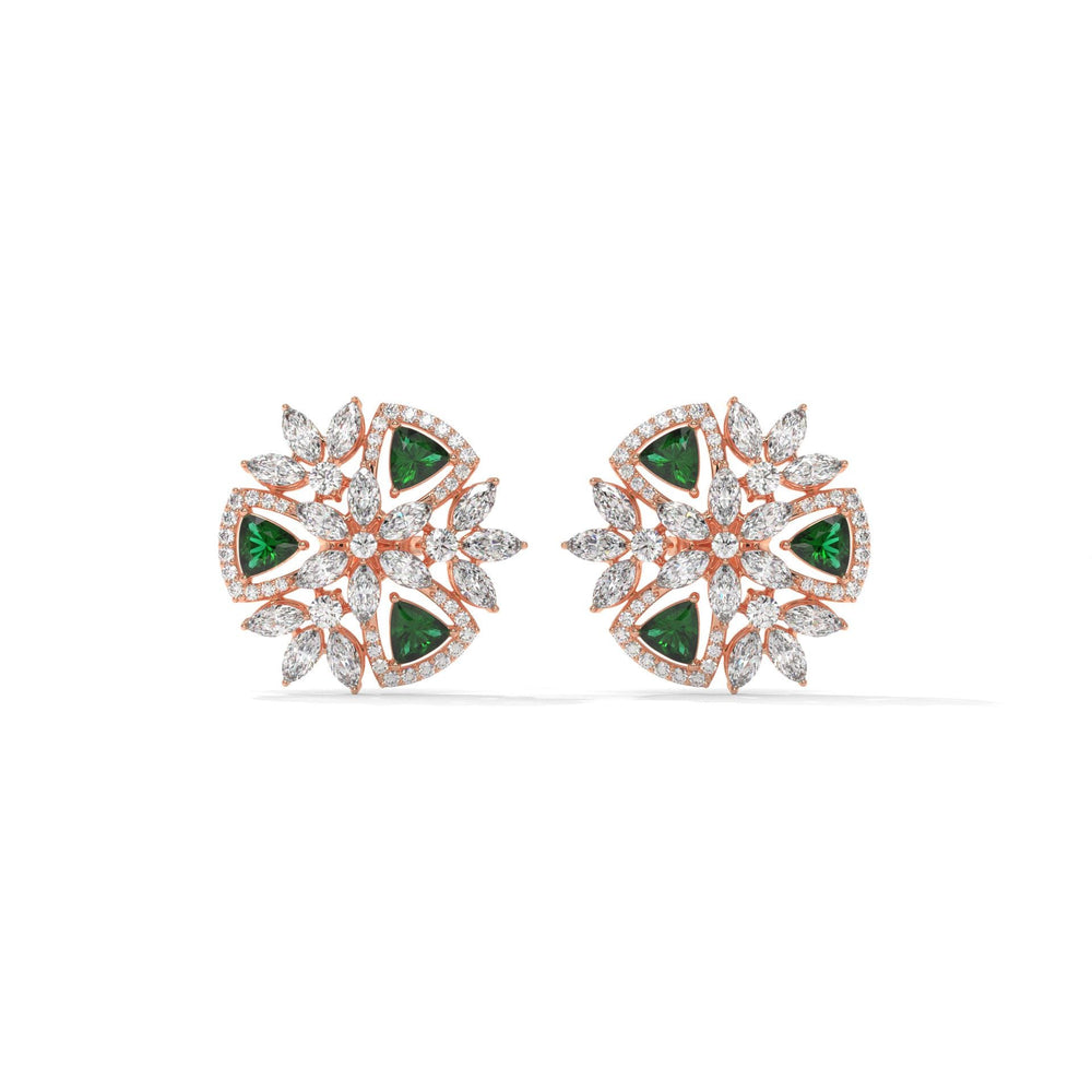 Green Trillion Lab Diamond Floral Earrings: Gold & Silver