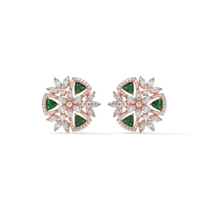 Green Trillion Lab Diamond Floral Earrings: Gold & Silver