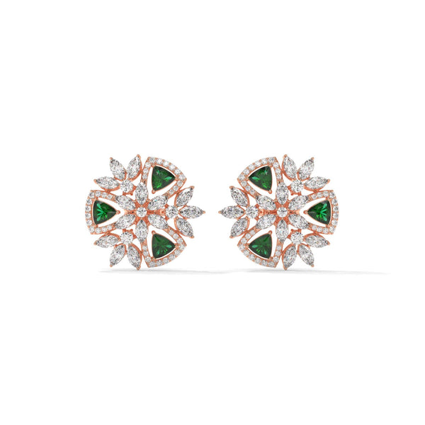 Green Trillion Lab Diamond Floral Earrings: Gold & Silver