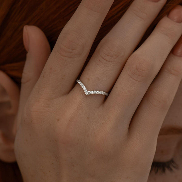 Lab Grown Diamond V Ring: Petite Stacking Ring, Gold & Silver