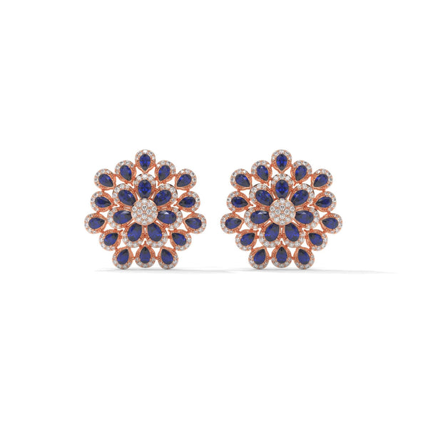 Blue Pear Lab Diamond Floral Earrings: Gold & Silver