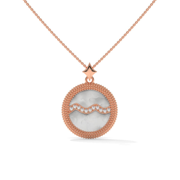 Aquarius Zodiac Pendant Necklace, Unisex | 10K, 14K, 18K Gold, 925 Silver | Cable Chain | Lab Grown Diamond