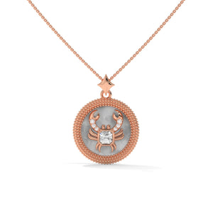Cancer Zodiac Pendant Necklace, Unisex | 10K, 14K, 18K Gold, 925 Silver | Cable Chain | Lab Grown Diamond