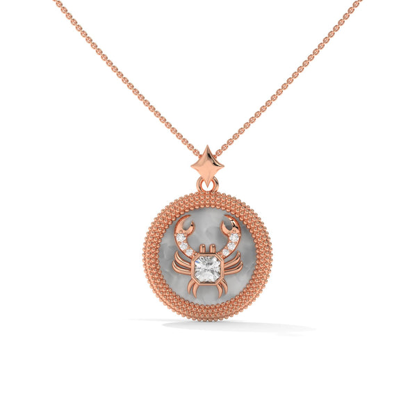 Cancer Zodiac Pendant Necklace, Unisex | 10K, 14K, 18K Gold, 925 Silver | Cable Chain | Lab Grown Diamond