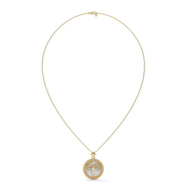 Aries Zodiac Pendant Necklace, Unisex | 10K, 14K, 18K Gold, 925 Silver | Cable Chain | Lab Grown Diamond