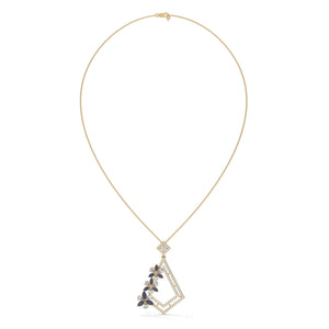 Blue Floral Diamond Pendant: Lab Grown Diamond, Gold, 925 Silver