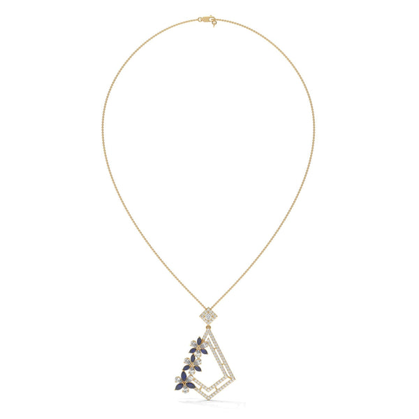 Blue Floral Diamond Pendant: Lab Grown Diamond, Gold, 925 Silver
