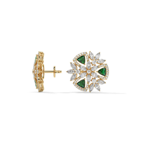 Green Trillion Lab Diamond Floral Earrings: Gold & Silver