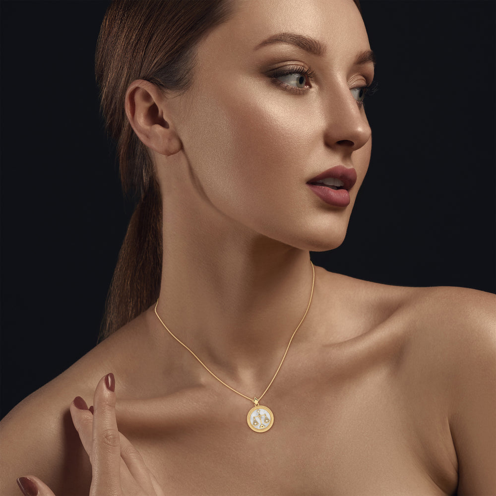 Libra Zodiac Pendant Necklace, Unisex | 10K, 14K, 18K Gold, 925 Silver | Cable Chain | Lab Grown Diamond