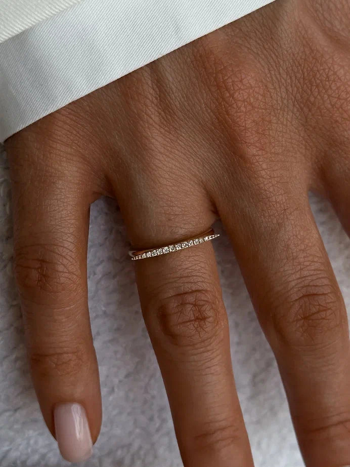 Dainty Lab Grown Diamond Bar Ring: 10K/14K/18K Solid Gold, 925 Silver
