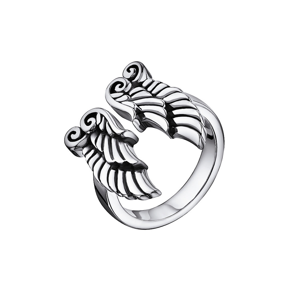 Angel Wing Open Ring: 925 Silver & Solid Gold Band