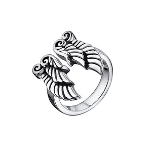 Angel Wing Open Ring: 925 Silver & Solid Gold Band