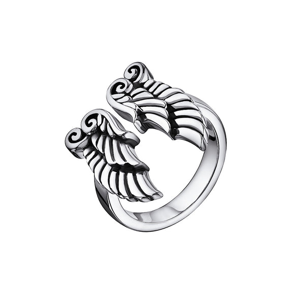 Angel Wing Open Ring: 925 Silver & Solid Gold Band