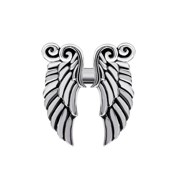 Angel Wing Open Ring: 925 Silver & Solid Gold Band