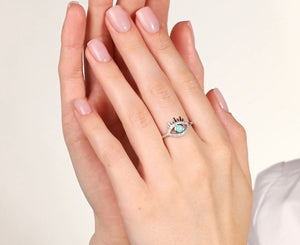 Evil Eye Ring: Turquoise Enamel, Lab Grown Diamond, Solid Gold or Sterling Silver