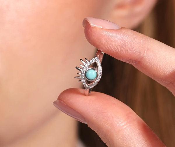 Evil Eye Ring: Turquoise Enamel, Lab Grown Diamond, Solid Gold or Sterling Silver