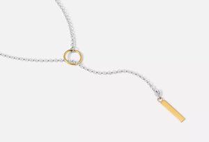 Minimalist Gold Lariat Y Necklace: Gold/Silver Bar Pendant, 35 inch