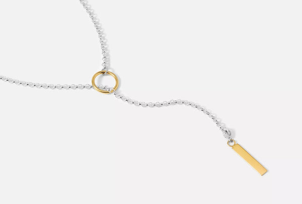Minimalist Gold Lariat Y Necklace: Gold/Silver Bar Pendant, 35 inch