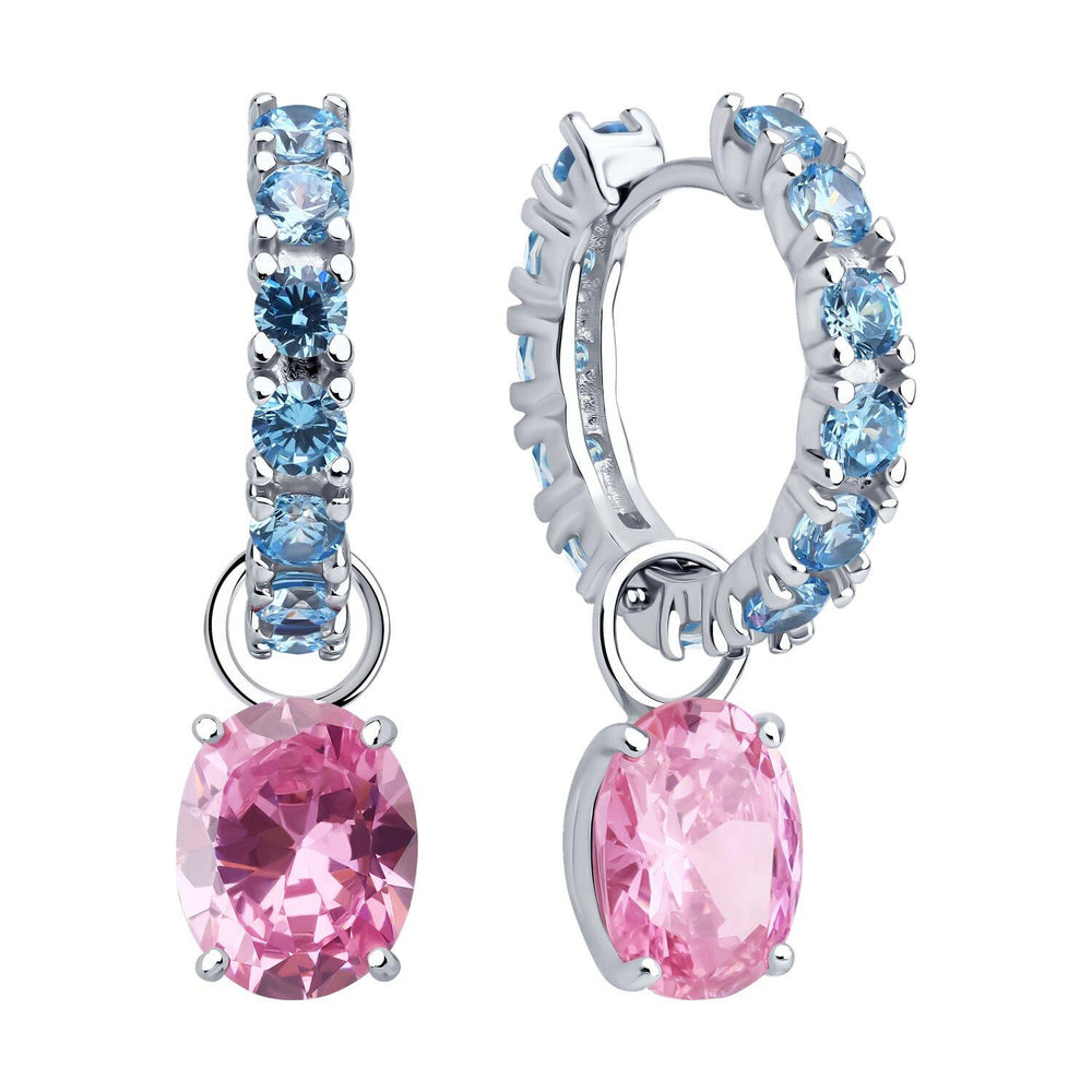 Pink & Blue Oval Drop Earrings, Dual Tone, Drop Earrings | Lab Grown Diamonds | IGI Certified