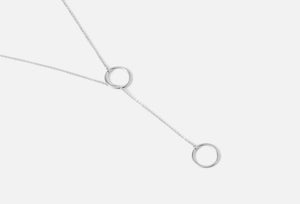 Double Circle Lariat Necklace: Minimalist Drop Pendant