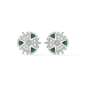 Green Trillion Lab Diamond Floral Earrings: Gold & Silver