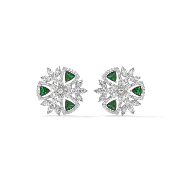 Green Trillion Lab Diamond Floral Earrings: Gold & Silver