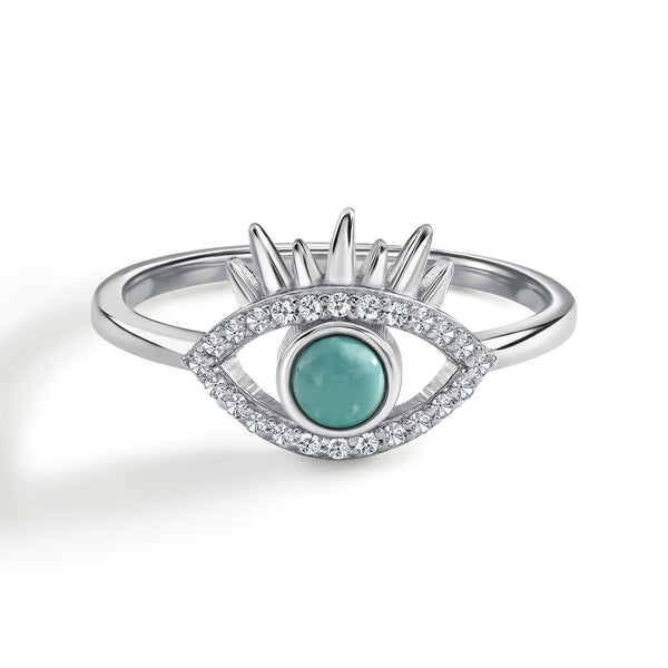 Evil Eye Ring: Turquoise Enamel, Lab Grown Diamond, Solid Gold or Sterling Silver