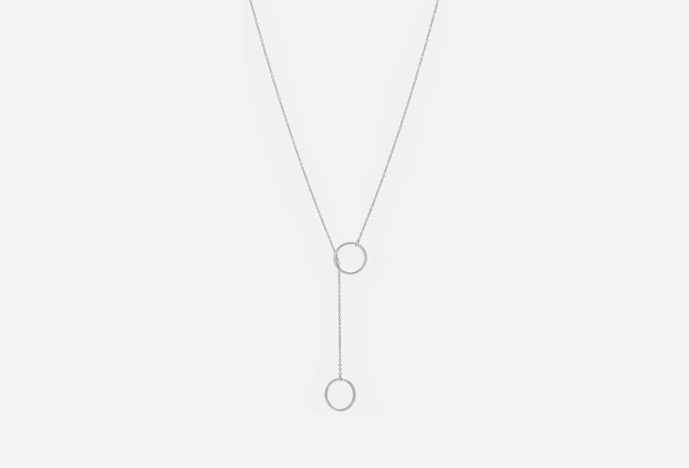 Double Circle Lariat Necklace: Minimalist Drop Pendant