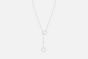 Double Circle Lariat Necklace: Minimalist Drop Pendant