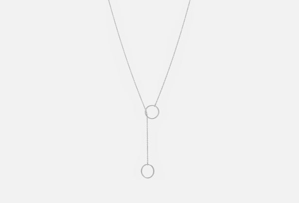 Double Circle Lariat Necklace: Minimalist Drop Pendant