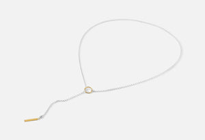 Minimalist Gold Lariat Y Necklace: Gold/Silver Bar Pendant, 35 inch