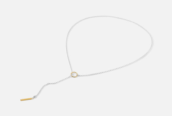 Minimalist Gold Lariat Y Necklace: Gold/Silver Bar Pendant, 35 inch