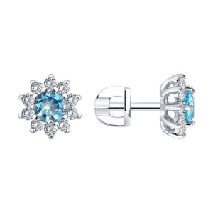 Blue Diamond Halo Studs | Silver, Gold