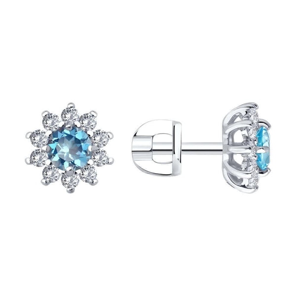 Blue Diamond Halo Studs | Silver, Gold